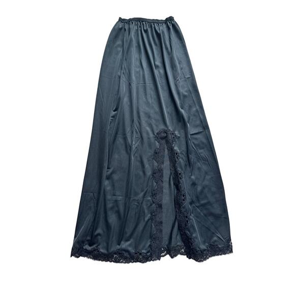 Vintage Black Nylon Half Slip Skirt w/ Lace Trim & Slit โ Size XS โ 32โ Length - Picture 1 of 4